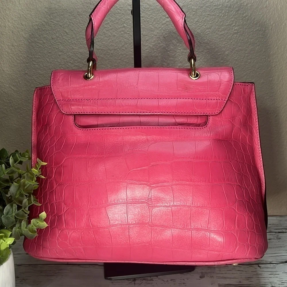 MCM Pink Croc Embossed Top Handle Satchel Bag